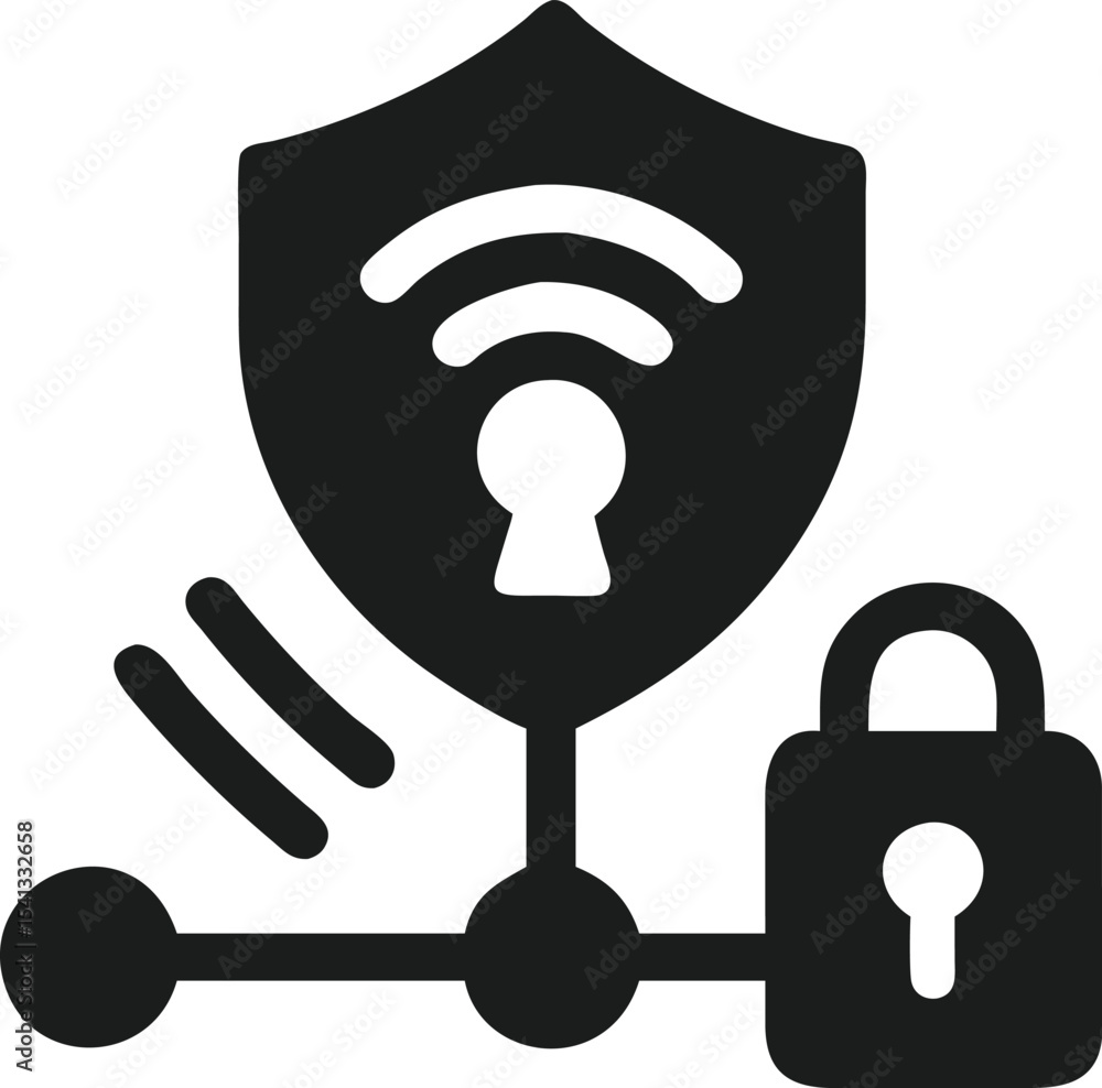 Poster secure vpn connection represented by shield and lock symbol design