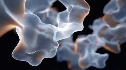 Abstract rendering of white flowing smoke or vapor with hints of orange against a dark background