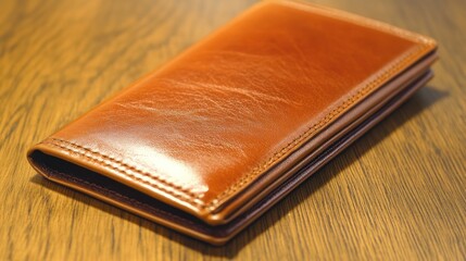 Classic Leather Wallet on Polished Wood