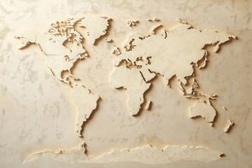 Low Contrast World Map on Light Stone Texture