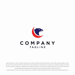 Minimalist Flat Color Eagle Logo with Red Arc and Blue Crescent on White Background