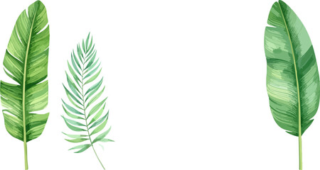 Fototapeta premium Natural green leaf border design with spring leaves illustration on white background.