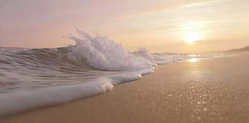 Fototapeta premium Crimson Sky Meets Whispering Waves on a Serene Beach Evening
