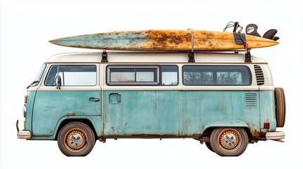 Old vintage van and bus isolated on white background