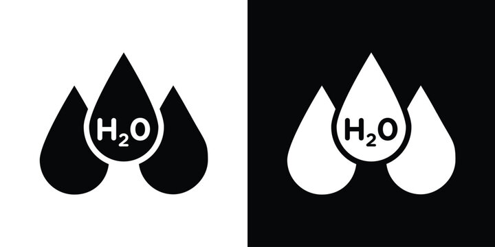 H2o icon in flat black solid vector set