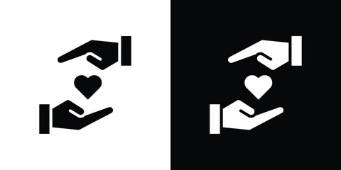 Hand holding heart icon in flat black solid vector set
