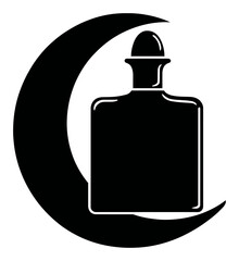 Obraz premium Abstract Design of Hand-Drawn Bottle Silhouette with Crescent Moon Shape