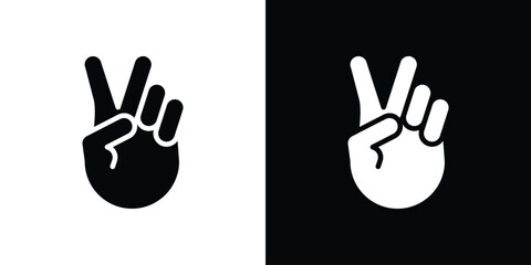 Obraz premium Hand peace icon in flat black solid vector set