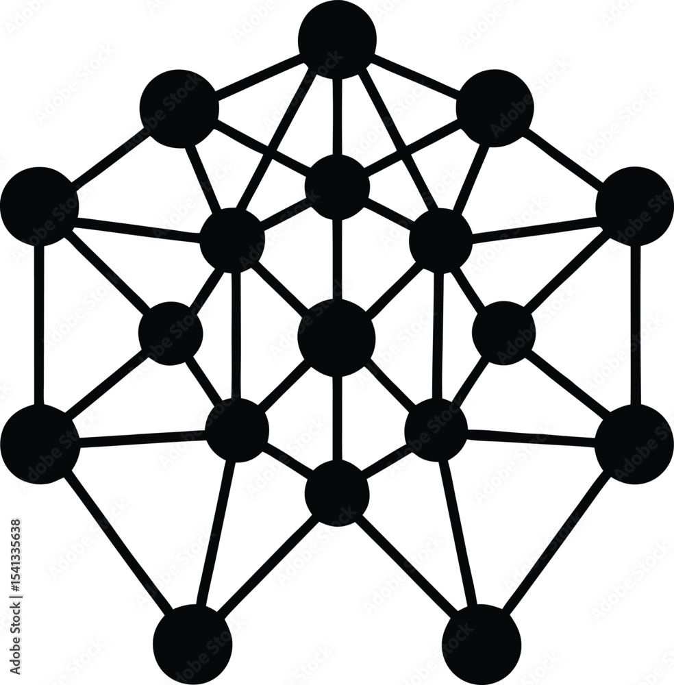 Poster black silhouette of a complex neural network connection on white background