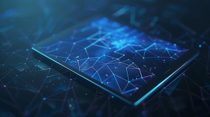 Digital tablet display with complex network graphic.