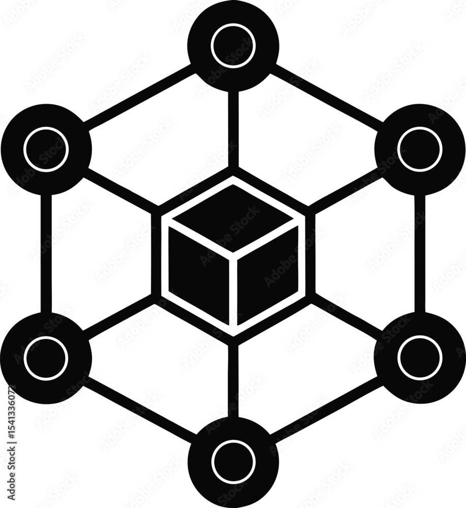 Poster abstract silhouette design illustrating network nodes in modern digital communication