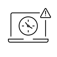 Laptop with time pressure warning sign icon outline Thin line style for remote work fatigue symbol of job overload burnout productivity drop