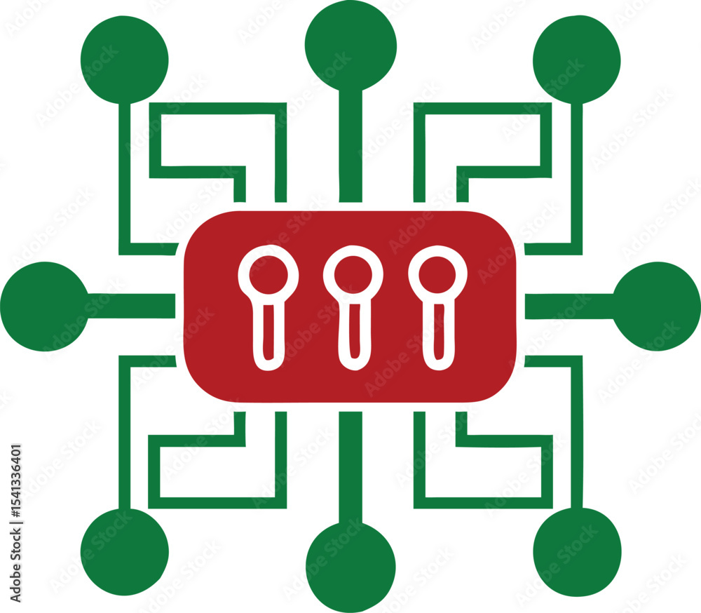 Aufkleber Abstract digital circuitry design with keyhole symbols and geometric green elements