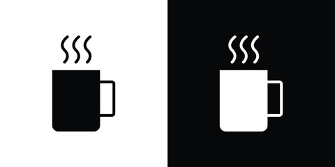 Hot coffee Mug icon in flat black solid vector set
