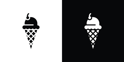Ice cream icon in flat black solid vector set