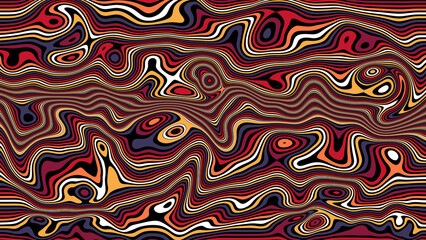 Psychedelic swirl lines abstract art in red and yellow tones