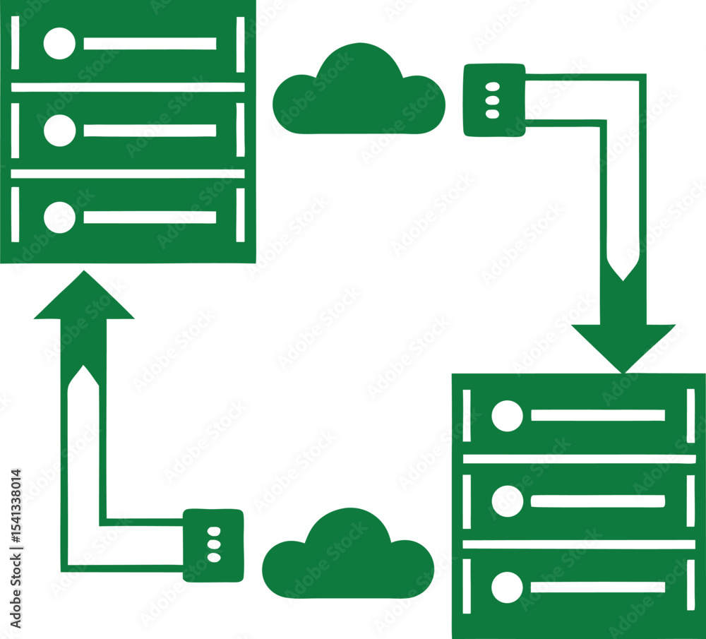 Aufkleber green cloud computing and server data exchange concept vector illustration