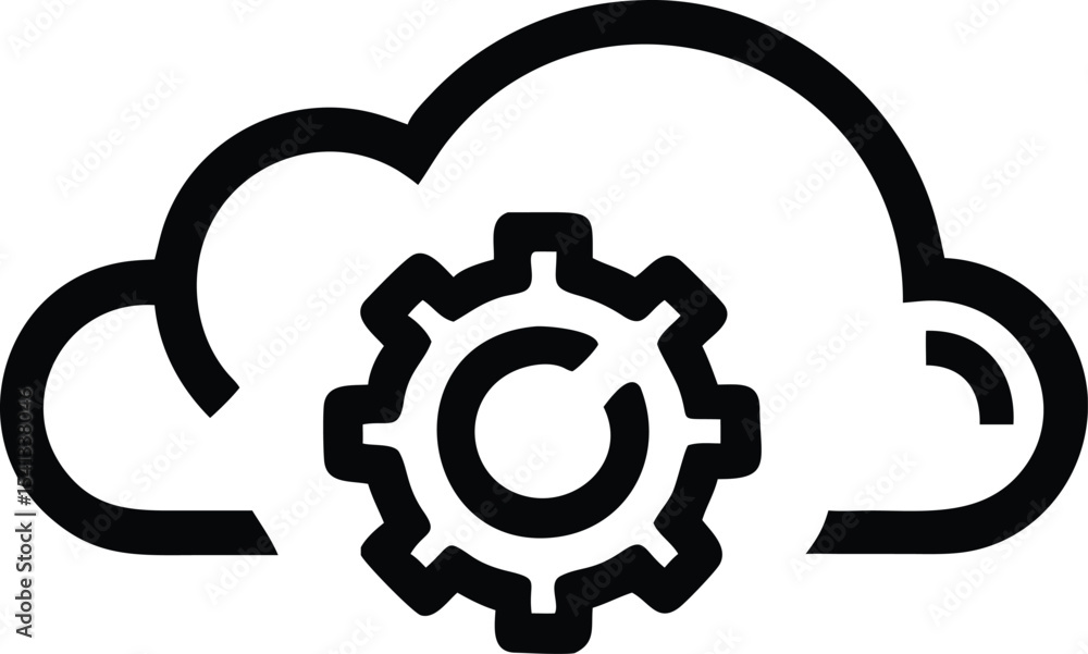 Poster cloud data processing silhouette representing server infrastructure and digital technologies