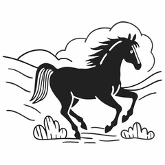 Running horse silhouette with dust trail