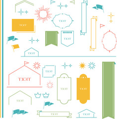 Set of vitage label, badges shape and ribbon baner collections. Vector. Black template for patch, insignias, overlay