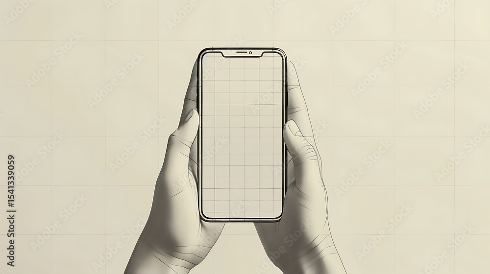 Poster hand holding a smartphone with a grid pattern on the screen.