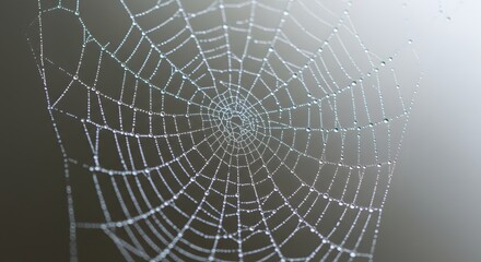 Fototapeta premium Intricate Spiderweb with Morning Dew Nature's Delicate Geometry