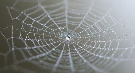 Intricate Spiderweb with Morning Dew A Close-Up Macro Photograph