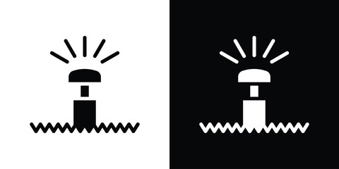 Lawn sprinkler icon in flat black solid vector set