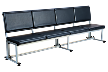 Long black padded bench for public seating isolated with transparent background
