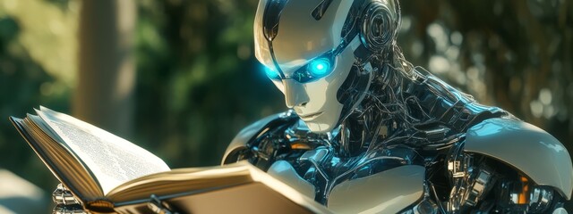 Advanced AI Robot Learning from Book, Concept of Machine Education
