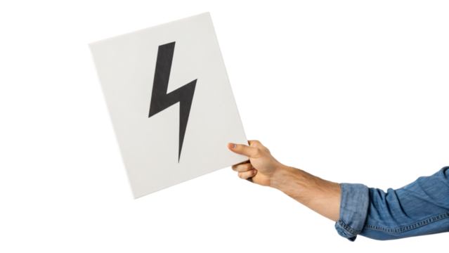 A person's hand holds a electric sign for save energy