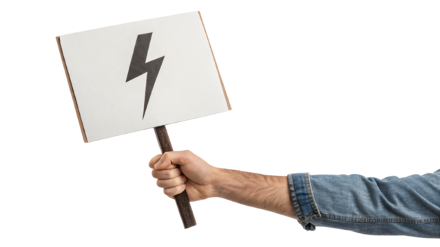 A person's hand holds a electric sign for save energy