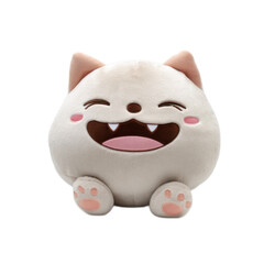 Adorable Round Plush Toy Cat Figure with Smiling Facial Expression and Pink Paw Details, Soft Material, Perfect for Kids and Cozy Decor, Cute Animal Design