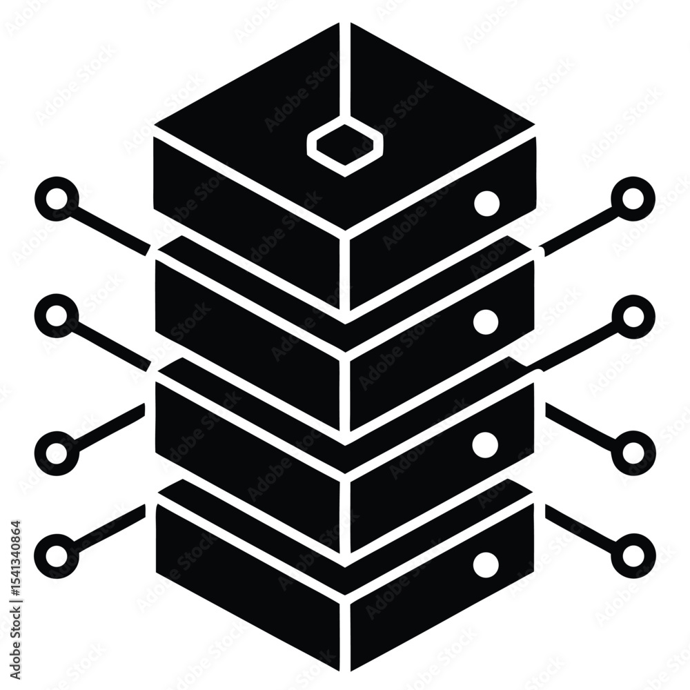 Poster abstract server stack icon representing data storage and network connectivity.