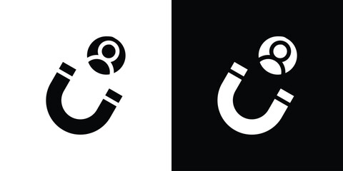 Magnet user icon in flat black solid vector set