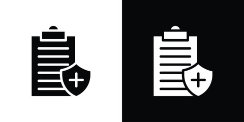 Medical insurance icon in flat black solid vector set