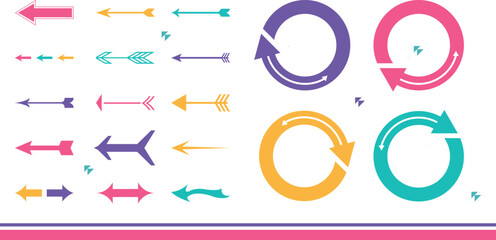 Colorful arrow vector doodle set featuring bold, playful, curved, and abstract arrows. Perfect for infographics, presentations, web design