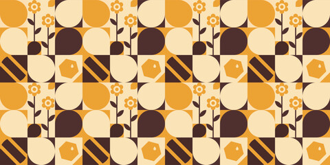 Abstract bee pattern with flowers.