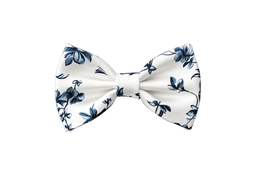 White bow tie with blue floral print