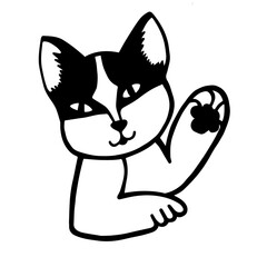 Vector illustration of a cat waving its paw. Greeting cat. Основные RGB