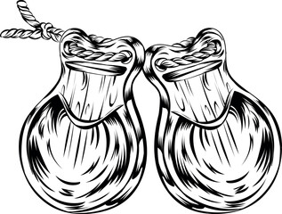 Castanets. Ink black and white doodle drawing in woodcut. vector illustration