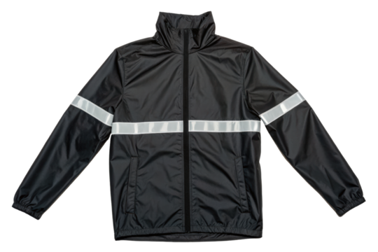 Black jacket with reflective stripes for safety isolated with transparent background