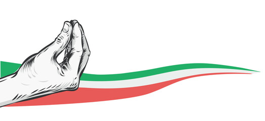 Pinched Fingers vector icon with Italian flag. horizontal background