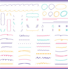 Vector hand drawn set of underlines and highlight lines