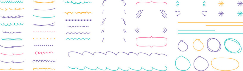 Vector hand drawn set of underlines and highlight lines