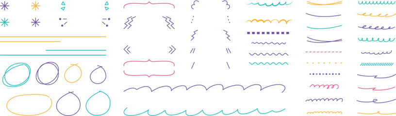 Vector hand drawn set of underlines and highlight lines