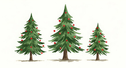 Three Watercolor Christmas Trees Festive Holiday Decor Winter Wonderland