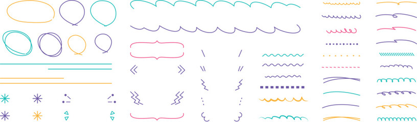 Vector hand drawn set of underlines and highlight lines