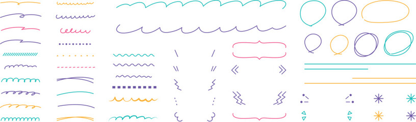 Vector hand drawn set of underlines and highlight lines