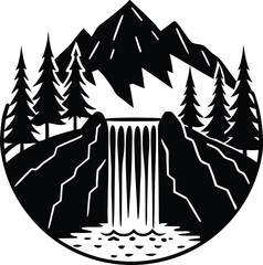 Tunnel Framing Distant Mountains View
Waterfall Cascading Down Mountain Face